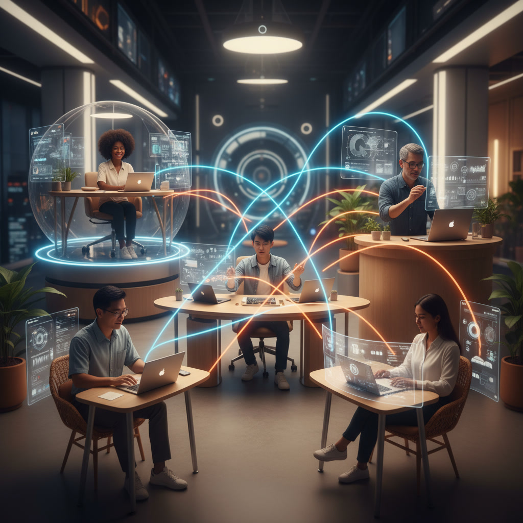 Diverse remote team members collaborating virtually with trust and communication inspired by Google’s Project Aristotle.