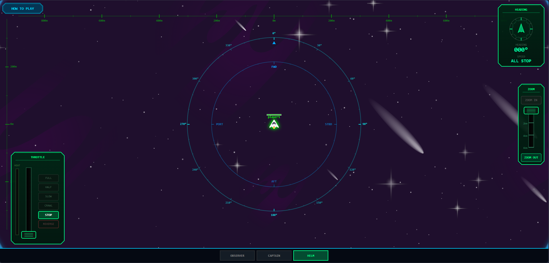 Stellar Bonds helm and radar navigation screen showing the Flight Officer's station during a live mission